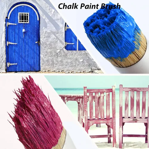 Vista 4 de 3 pinceles de pintura de tiza y cera, pincel ovalado para pintura acrílica, pinceles de plantillas de cerdas para muebles de madera, decoración