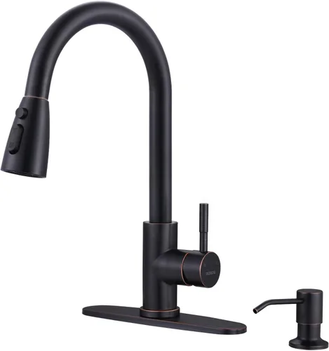 Vista 18 de WOWOW Grifo de cocina con rociador, grifo de fregadero de cocina, acero inoxidable SUS 304, grifo de cocina de níquel cepillado de arco alto