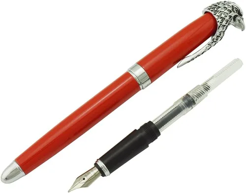 Vista 6 de Fuliwen Eagle Head - Pluma estilográfica con convertidor de recambios de tinta, tamaño mediano (rojo)