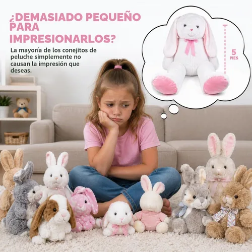 Vista 2 de Lujoso conejo gigante de peluche que mide sobre los 5 ft de alto y 7 ft parado con sus orejas extendidas