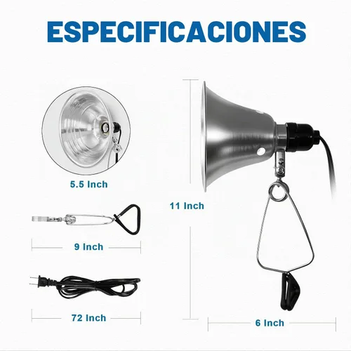 Vista 5 de EP Lámpara de abrazadera con reflector de aluminio desmontable de 5.5 pulgadas, enchufe E26 de 60W (sin bombilla incluida), cable SPT-2 de 18/2 de 6