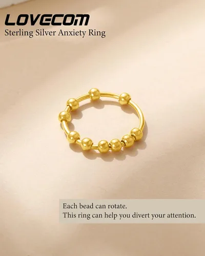 Vista 5 de LOVECOM 925 Sterling Silver Anxiety Fidget with Beads Rings for Women Oro