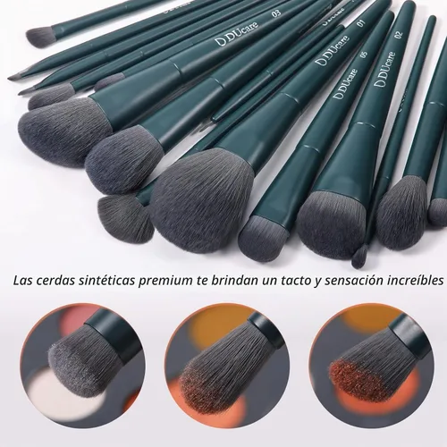 Vista 6 de DUcare Juego de brochas de maquillaje 19pcs con esponja de maquillaje de Verde oscuro