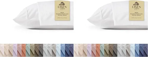 Vista 30 de Fundas de almohada 100% algodón percal con encaje fluer tamaño Queen/estándar, color blanco, 2 piezas de fundas de almohada, ropa de cama fuerte