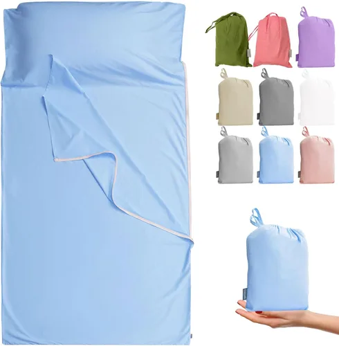 Vista 8 de Forro de saco de dormir 100% algodón con cremallera, sábana de viaje para adultos, para hoteles, camping, excursionistas, colchón, caravana, sofá
