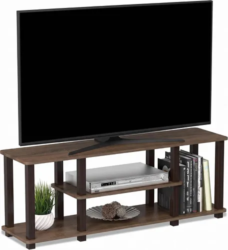 Vista 21 de Furinno TURN-S-TUBE - Soporte de TV de 3 niveles sin herramientas, roble Roble Francés/Negro