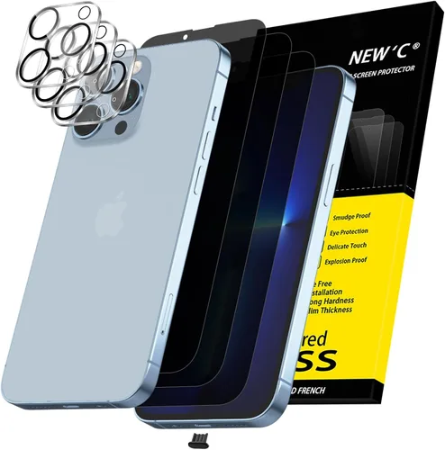 Vista 14 de NEW'C 3x Protector de privacidad para pantalla de iPhone 13 (15,49 cm) + 3x Protector de lente de cámara, protección del sensor, película de vidrio