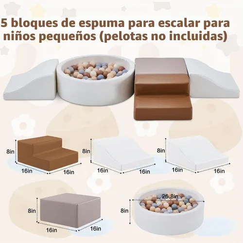 Vista 2 de Bloques de escalada de espuma para niños pequeños: con 4 juguetes de escalada de piel sintética y un pozo de pelotas - Pozo de bolas de espuma
