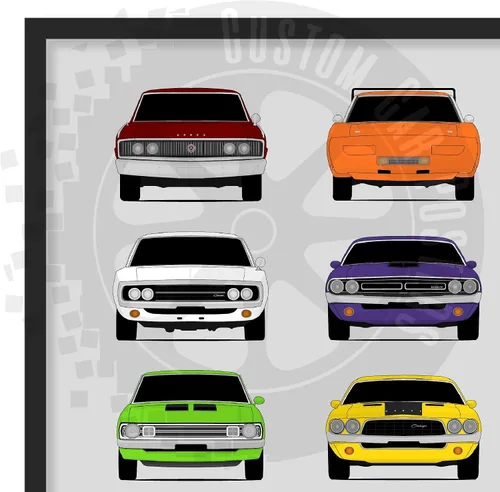 Vista 4 de Custom Car Posters Póster hecho a mano compatible con Dodge Evolution Print Wall Art Décor Best of Dodge Generations, multicolor, 8 x 10 pulgadas