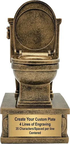 Vista 9 de Decade Awards Trofeo de pedestal dorado para inodoro con insertos opcionales, 7 pulgadas de alto, placa grabada bajo petición 1er lugar