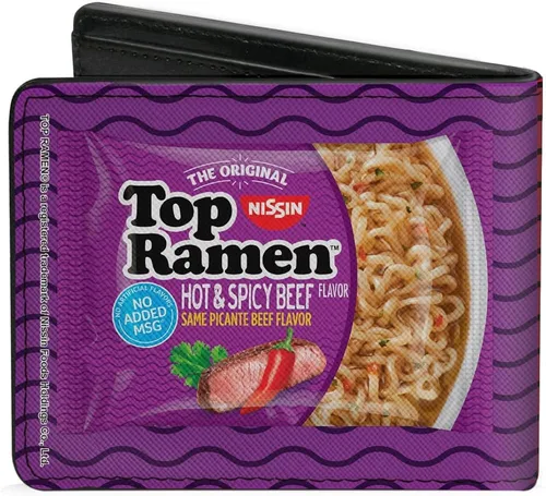 Vista 2 de Billetera Bifold PU Top Ramen Vivid Beef y Hot Spicy Beef Paquetes de Nodo Wave