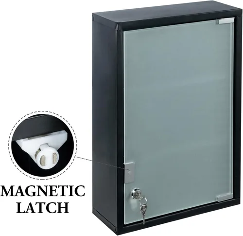 Vista 5 de MyGift Gabinete negro de la medicina del cuarto de baño, gabinete de almacenamiento montado en la pared del metal con 3 estantes, cerrando