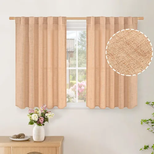 Vista 105 de BGment Cortinas cortas de lino marfil de 36 pulgadas de largo para ventanas de cocina, pequeñas cortinas texturizadas rústicas para café sobre