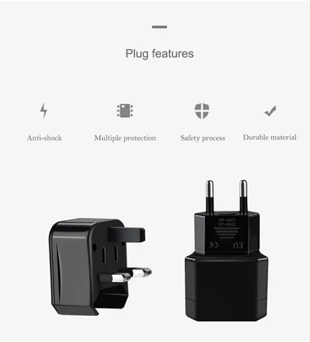 Vista 6 de Toptekits Adaptador de corriente universal todo en uno, convertidor de viaje global tres en uno, conversión de viaje global, 3 enchufes, adaptador