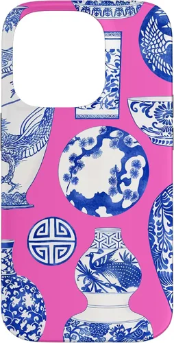 Vista 17 de iPhone 16 Blue Willow Chinoiserie Jengibre Tarro Fresco Preppy Rosa Azul Caso