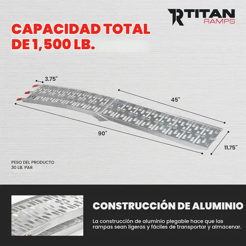 Vista 3 de Rampas de carga ATV de 7.5 pies, capacidad de 1,500 libras, rampas Titan
