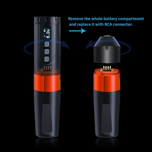 Vista 2 de BRONC Máquina de tatuaje V2 Fuente de estilo de pluma rotativa Motor sin núcleo 2,000 mAh Potencia de batería (naranja)