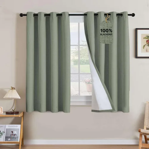 Vista 166 de H.VERSAILTEX Cortinas 100% opacas con aislamiento térmico, texturizadas, de lino, con bloqueo completo de calor y luz, para sala de estar y Negro