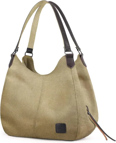 Vista 18 de Dourr Bolso para hombro para mujer, con múltiples bolsillos, bolso de mano moderno de lona de algodón