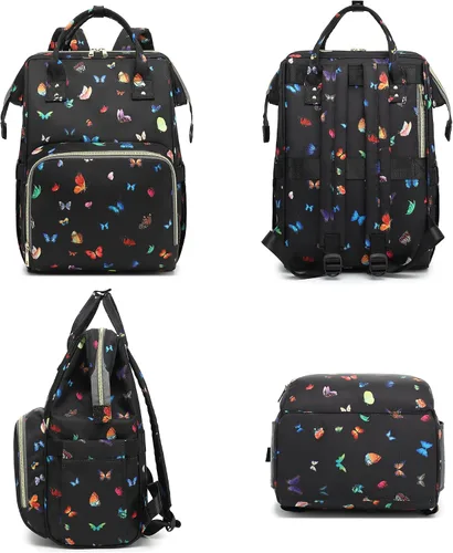 Vista 6 de Mochila de mariposa para laptop para mujeres y hombres, mochila escolar universitaria de 15.6 pulgadas para trabajo, escuela, viajes, negocios