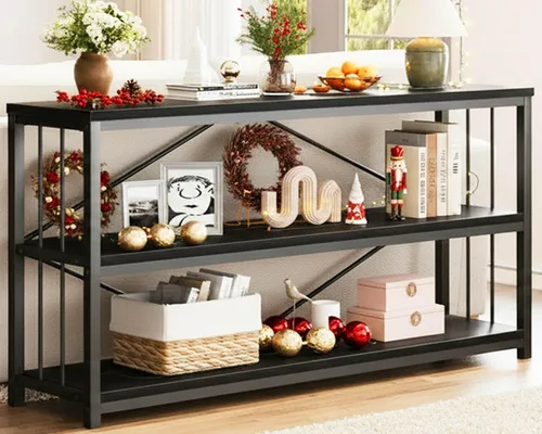 Vista 25 de LVB Mesa consola negra, mesa de entrada moderna para pasillo y sala de estar, mesa de sofá industrial detrás del sofá, mesa de entrada de madera