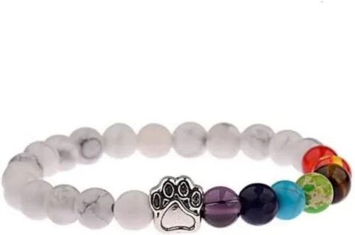 Vista 6 de 7 Chakra Natural Stone Paw Print Bracelet - Elastic Bracelets for Women, Pet Bracelet with Lava Rock Mala Beads - Dog Puppy Cat Animal