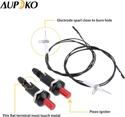 Vista 6 de Aupoko 2 juegos de encendido piezoeléctrico por chispa con cable de botón encendedor, tipo de 1 salida 2 electrodos de 200 grados de alambre