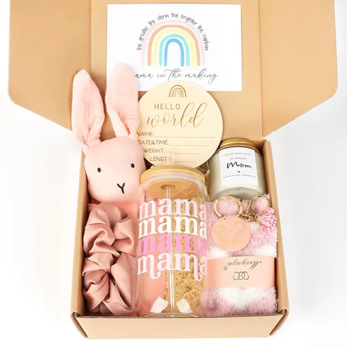 Vista 9 de Caja de regalo para nueva mamá, regalos de embarazo para futura mamá, cesta de regalo para niñas y niños, regalos posparto para madres primerizas