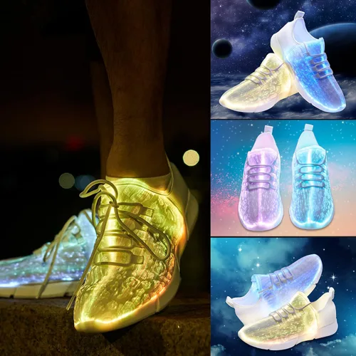 Vista 5 de PYYIQI Zapatos de fibra óptica LED con luz para mujeres y hombres, tenis luminosos intermitentes para festivales, Navidad, Halloween, fiesta de Año
