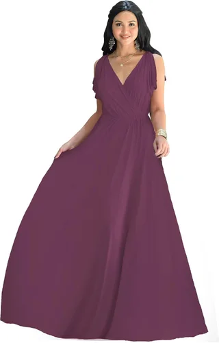Vista 16 de KOH KOH Vestido largo maxi para mujer 2025 con cuello en V, sin mangas, con volantes, para dama de honor, baile de graduación Negro