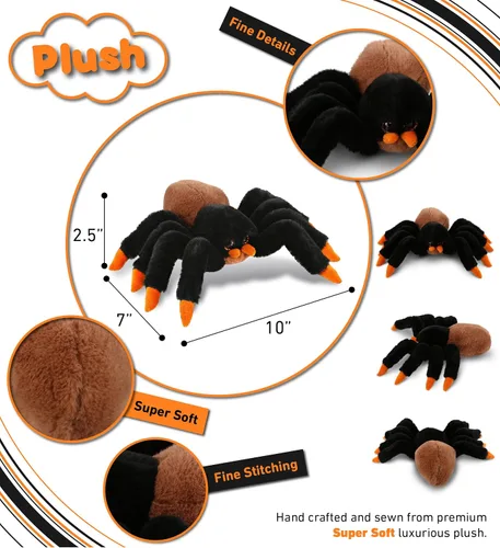 Vista 3 de DolliBu Animal de peluche de araña, tarántula salvaje suave y abrazable, adorable juguete de peluche para jugar, lindos animales del desierto