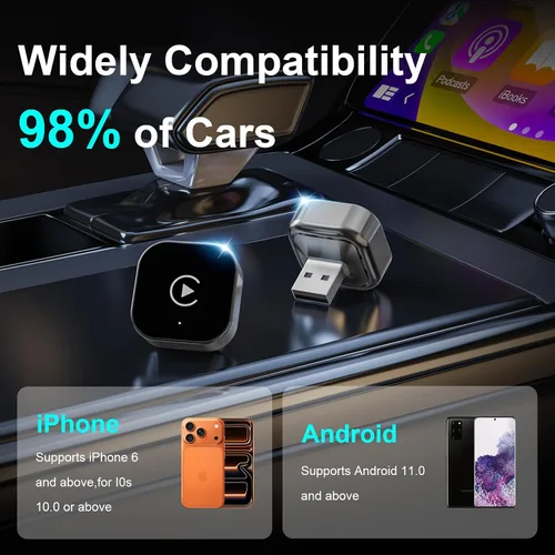 Vista 8 de Adaptador CarPlay inalámbrico 2 en 1 para Apple iPhone y Android Auto – CarPlay con cable a dispositivo inalámbrico, en forma de T para auto USB