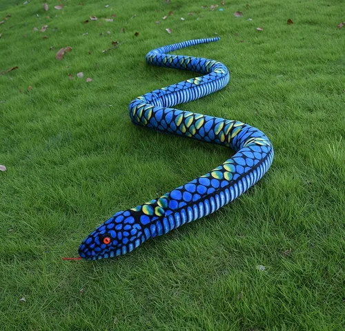 Vista 7 de Serpiente gigante de peluche, animal de peluche realista, ojos rojos, regalo para niños y niñas, 110 pulgadas