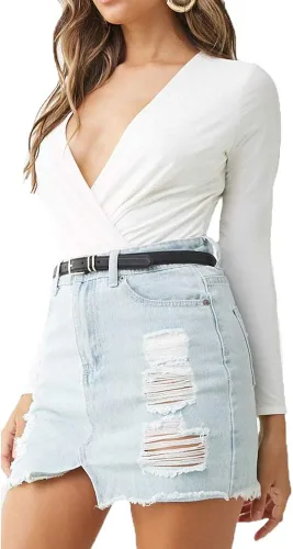 Vista 2 de LINMON Body de manga larga para mujer, con cuello en V, elástico y fruncido