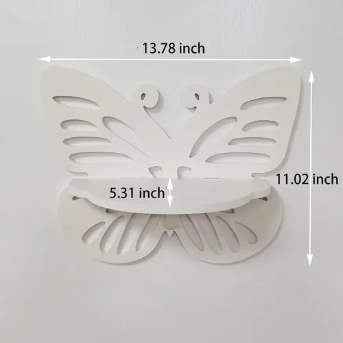 Vista 2 de Estante flotante Deor de pared con forma de mariposa, bonito estante de pared para habitación de niños, pequeño estante decorativo montado
