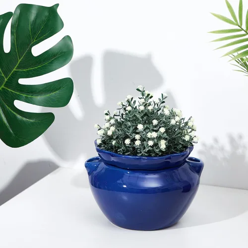 Vista 5 de 2 juegos de macetas para violetas africanas de 7.5 pulgadas, maceta de riego automático para plantas de interior de cerámica, maceta de riego