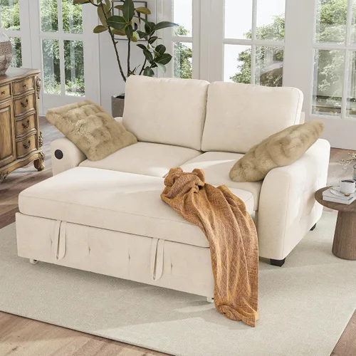 Vista 12 de Hanherry - Sofá seccional con sofá cama extraíble, sofá cama de chenilla con 2 asientos de almacenamiento y carga USB, cómodos sofás modulares