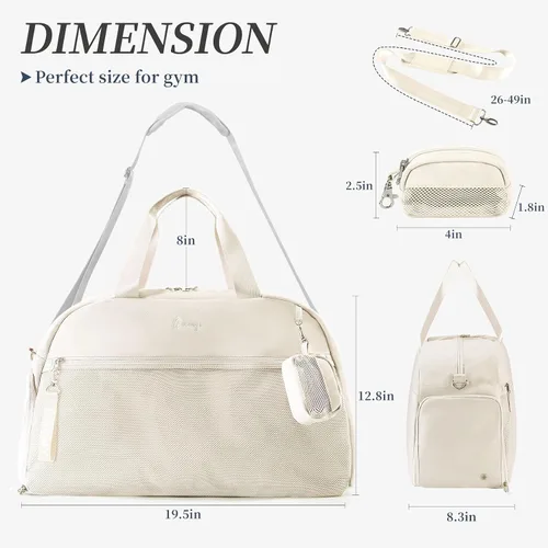 Vista 6 de Bolsa de gimnasio para mujer, bolsa deportiva para hombres con compartimento para zapatos, bolsas de viaje con bolsillo húmedo, escuela, yoga