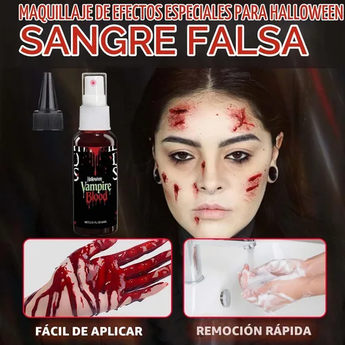 Vista 6 de Spray de sangre falsa de 2.0 onzas, maquillaje de sangre de vampiro para Halloween Cosplay, lavable