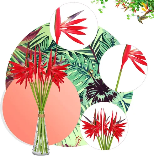 Vista 3 de Giegxin 10 plantas artificiales de ave del paraíso de 22 pulgadas, ramo de flores tropicales hawaianas, flores artificiales, plantas verdes grandes