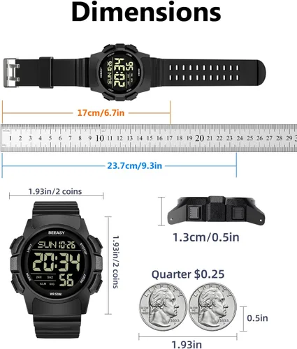 Vista 4 de Beeasy Men Digital Sports Watch,Waterproof Watch with Stopwatch Countdown Timer Alarm Function Dual Time Rubber Strap Wrist Watch for MenStudent