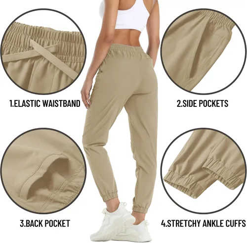 Vista 4 de TACVASEN Pantalones deportivos de senderismo para mujer, de secado rápido, ligeros, con cordón, Caqui