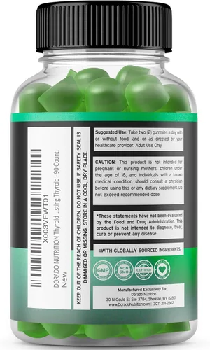 Vista 3 de Apoyo tiroideo para mujeres y hombres (90 gomitas) Ashwaganda, yodo, vejiga, algas y schisandra - Suplemento de apoyo, delicioso sabor a manzana