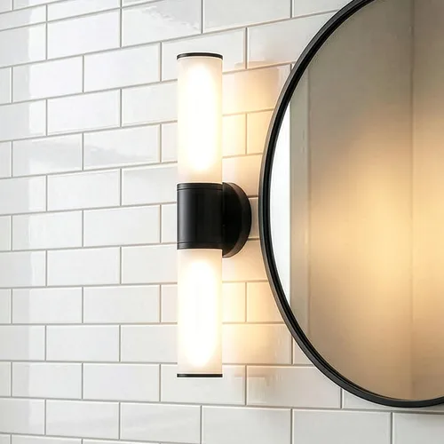 Vista 18 de Lámpara de pared de 2 luces para tocador de baño, aplique de pared de níquel cepillado con vidrio blanco ópalo, lámpara de pared interior E26, luz