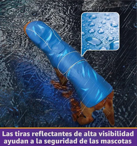 Vista 4 de Kimee - Impermeable reversible para perro, poncho protector de lluvia con capucha, chamarra impermeable ajustable con agujero para correa/tira