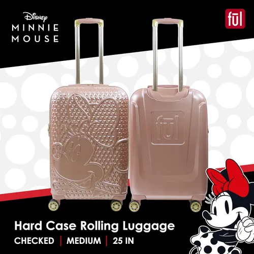 Vista 2 de FUL Disney Minnie Mouse - Maleta con ruedas, con textura rígida y ruedas, Oro Rosa, Ful Disney Minnie Mouse - Maleta rígida texturizada con ruedas
