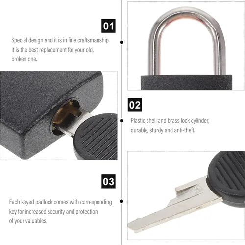 Vista 6 de Cerradura para casillero 2 piezas Llave para el candado trasero Reemplazo de almacenamiento de libros con mini cerradura negra Viaje Mm Joyería