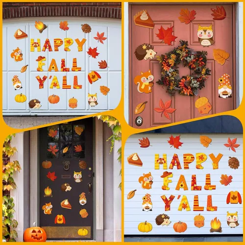 Vista 7 de Landhoow 30 imanes de puerta de garaje con texto en inglés «Hello Fall» para decoración de calabaza, hoja de arce, Acción de Gracias