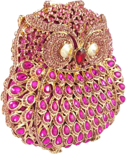 Vista 3 de Boutique De FGG Mini bolso de mano de cristal para fiesta de búho para mujer, bolsos de noche de animales, bolso de mano con diamantes de imitación