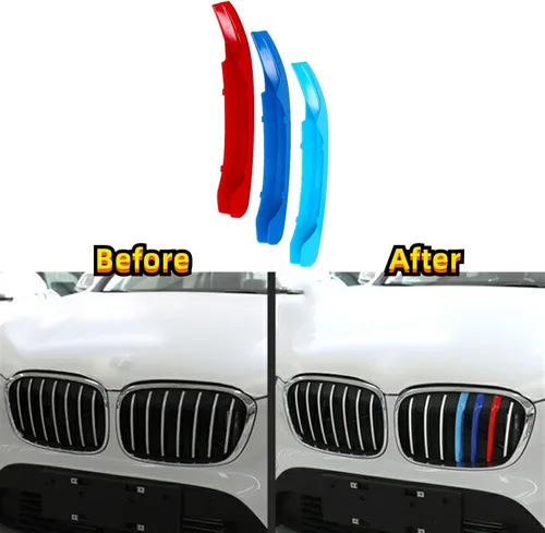 Vista 6 de Insertos de parrilla automotriz para BMW X1 F48 2016-2019 7 vigas, accesorios de parrilla delantera